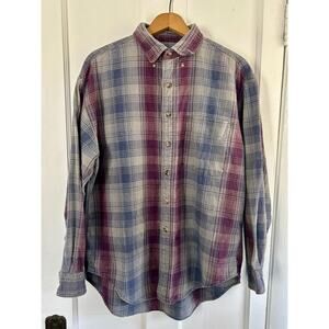 Vintage 90s Grunge Flannel Large | Blue Purple Gray 100% Cotton Plaid Shirt